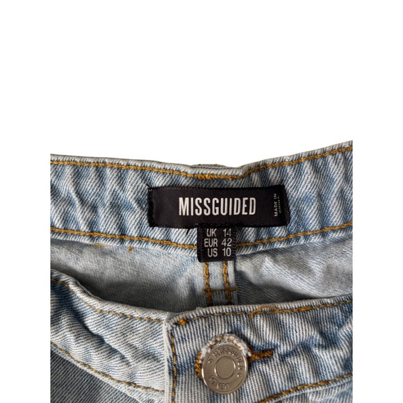 Missguided High Rise Distressed Denim Shorts Light Wash Size 10 Waist 32 Raw Hem - Picture 5 of 5